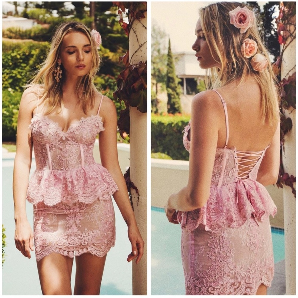 V CHAPMAN Petal Pink Poppy Dress Lace Bustier‎ Lingerie Corset Peplum Ruffle 2
